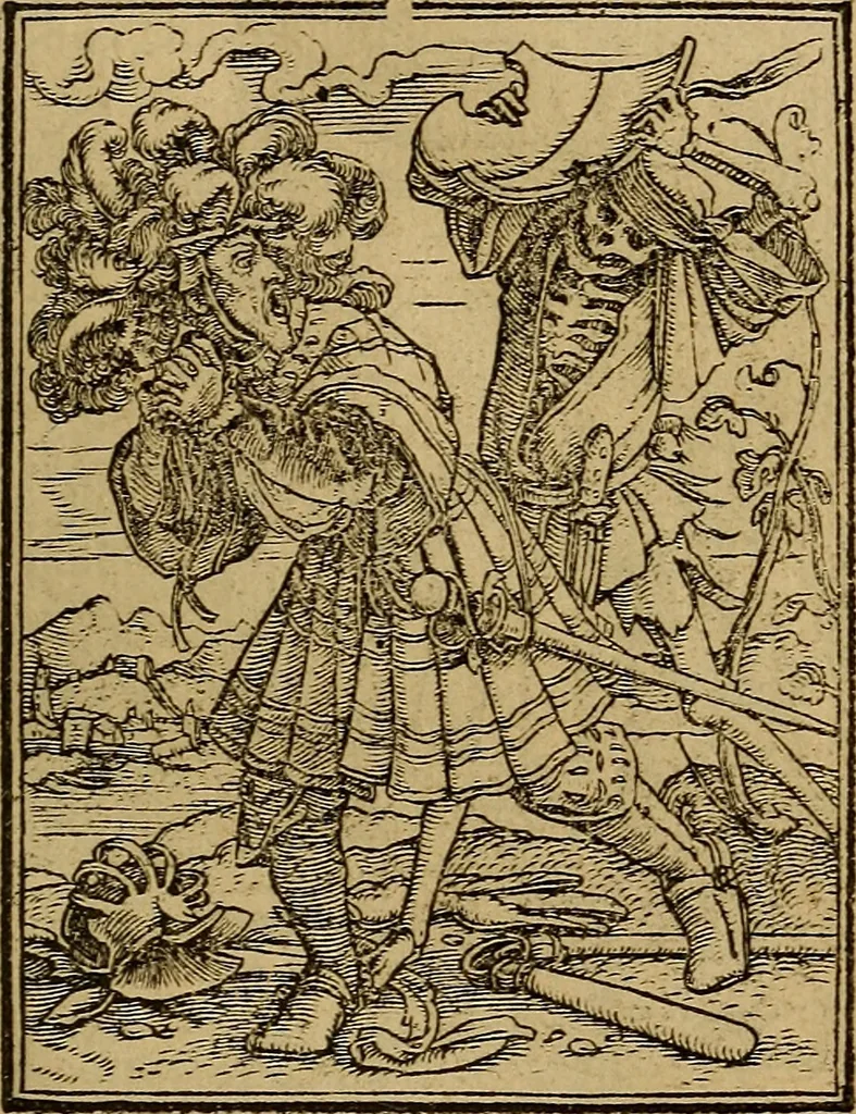 An illustration from Les simulachres & historiees faces de la mort, autant elegamme[n]t pourtraictes, que artificiellement imaginées, 1538, leaf 54