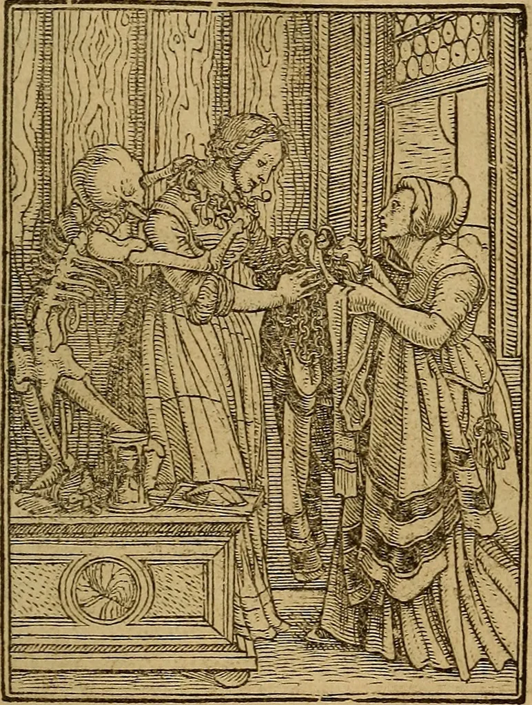 An illustration from Les simulachres & historiees faces de la mort, autant elegamme[n]t pourtraictes, que artificiellement imaginées, 1538, leaf 56