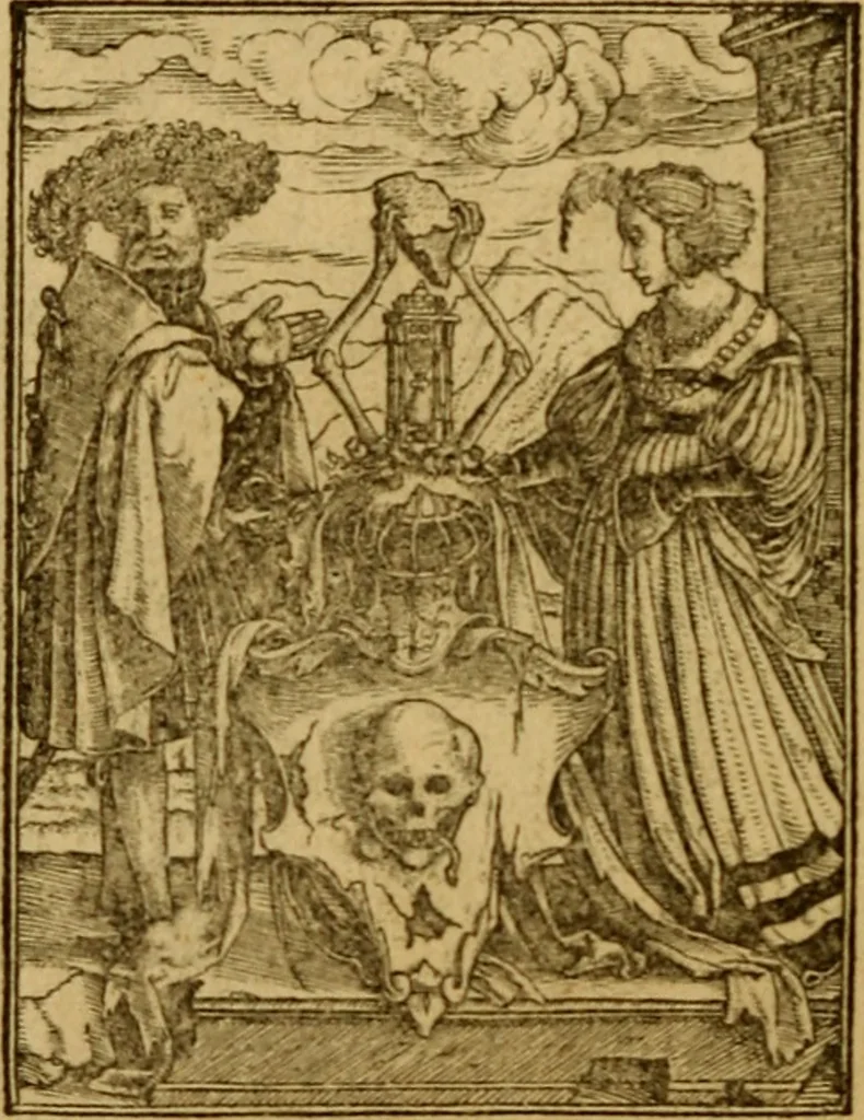 An illustration from Les simulachres & historiees faces de la mort, autant elegamme[n]t pourtraictes, que artificiellement imaginées, 1538, leaf 63