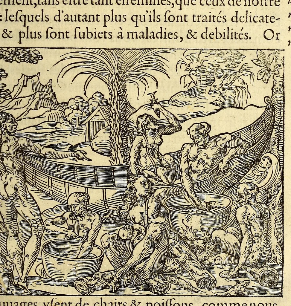 An illustration from Les singularitez de la France Antarctique, autrement nommée Amerique: & de plusieurs terre & isles decouuerte de nostre temps., 1558, leaf 135