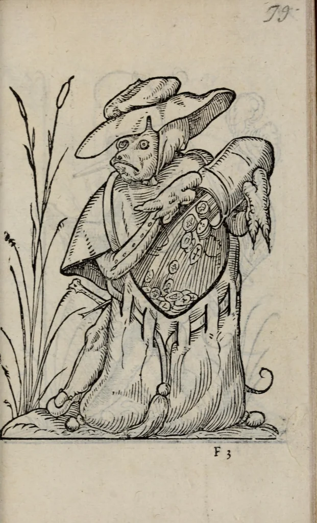 An illustration from Les songes drolatiqves de Pantagrvel : où sont contenues plusieurs figures de l'inuention de maitre François Rabelais & derniere œuure d'iceluy pour la recreation des bons esprits, 1565, leaf 89
