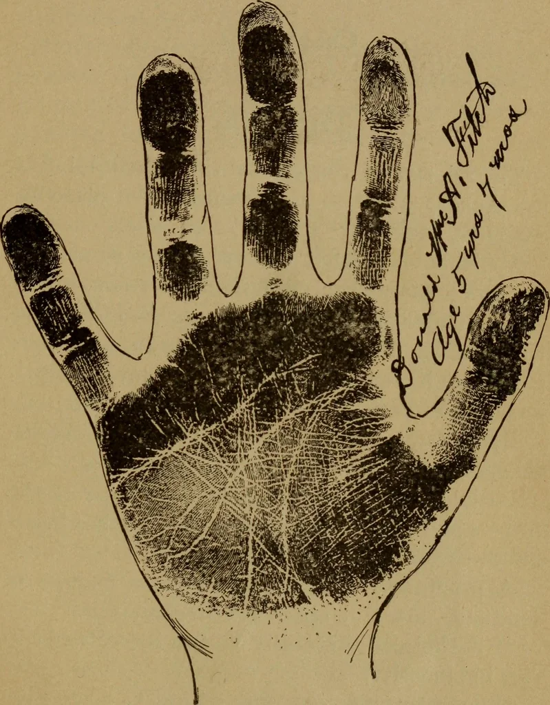 An illustration from Lessons in palmistry; studies of the eye and planetary influences, 1901, leaf 76