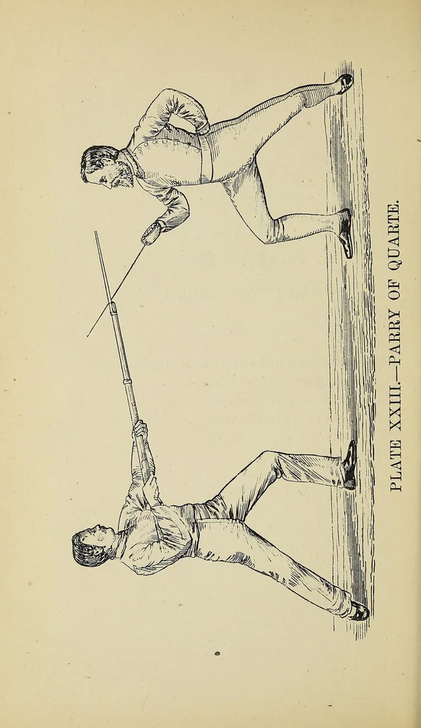 An illustration from Lessons in sabre, singlestick, sabre & bayonet, and sword feats; how to use a cut-and-thrust sword .., 1880, leaf 108