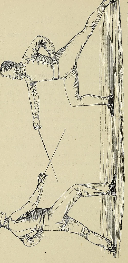 An illustration from Lessons in sabre, singlestick, sabre & bayonet, and sword feats; how to use a cut-and-thrust sword .., 1880, leaf 50