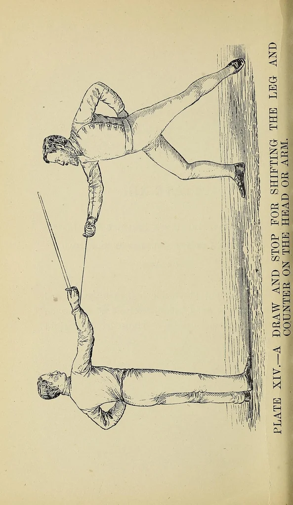 An illustration from Lessons in sabre, singlestick, sabre & bayonet, and sword feats; how to use a cut-and-thrust sword .., 1880, leaf 60