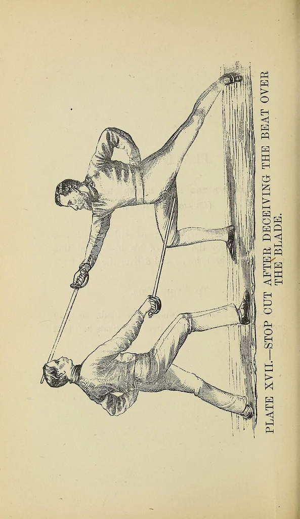 An illustration from Lessons in sabre, singlestick, sabre & bayonet, and sword feats; how to use a cut-and-thrust sword .., 1880, leaf 74