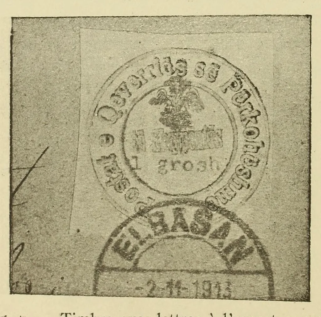 An illustration from Les timbres d'Albanie depuis l'origine jusqu'a la guerre, 1915, leaf 10