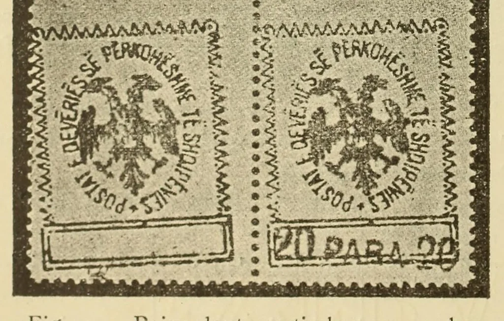 An illustration from Les timbres d'Albanie depuis l'origine jusqu'a la guerre, 1915, leaf 12