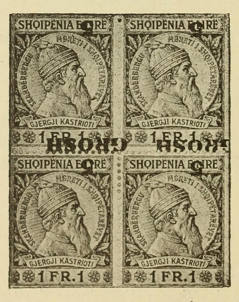 An illustration from Les timbres d'Albanie depuis l'origine jusqu'a la guerre, 1915, leaf 16