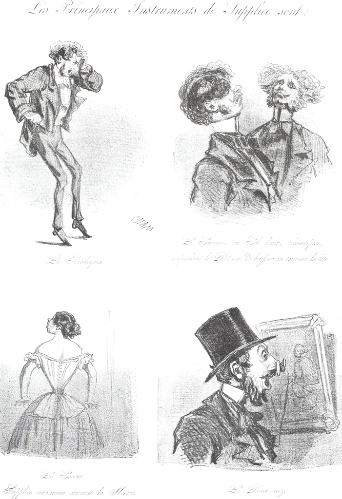An illustration from Les tortures de la mode, 1850, leaf 12
