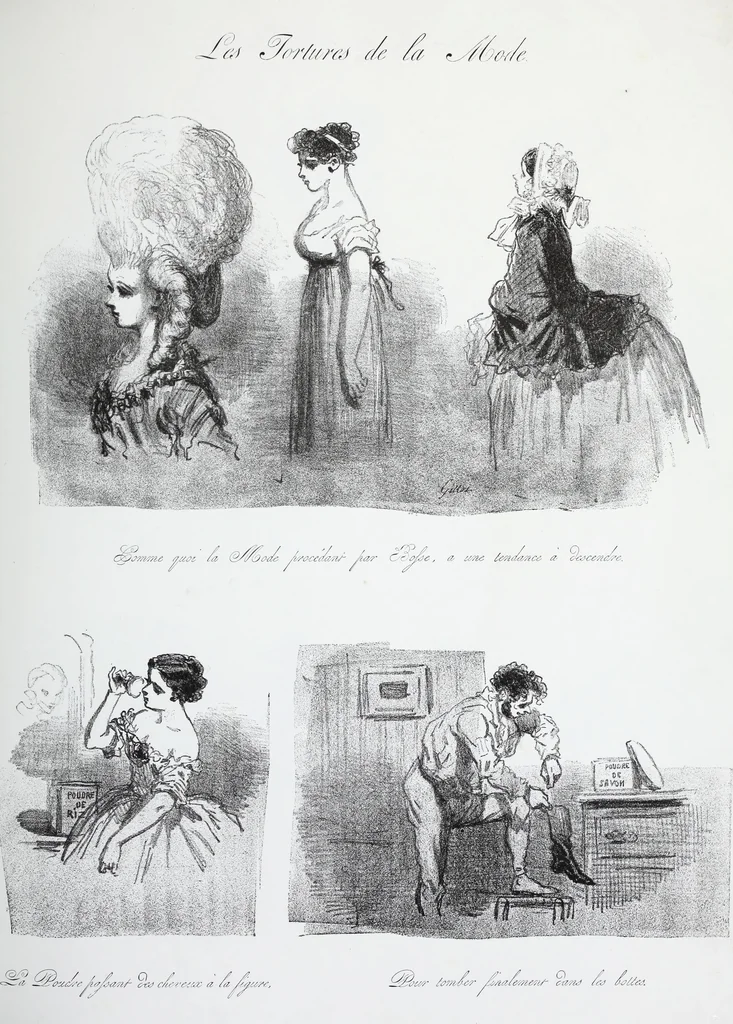 An illustration from Les tortures de la mode, 1850, leaf 16