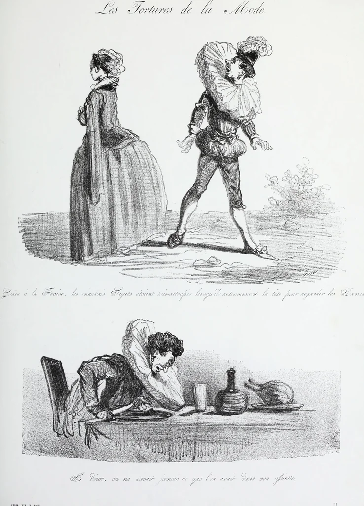 An illustration from Les tortures de la mode, 1850, leaf 28