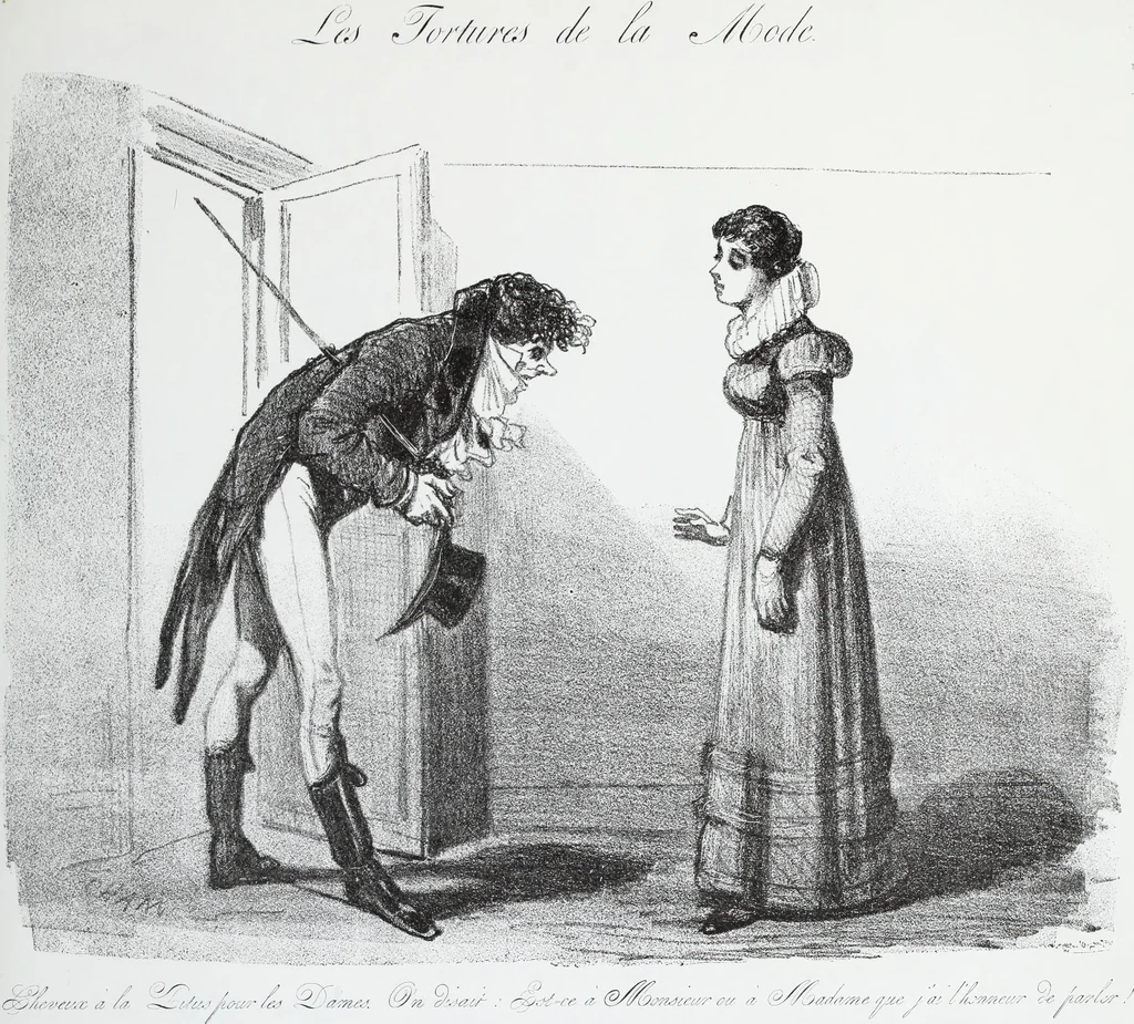 An illustration from Les tortures de la mode, 1850, leaf 44