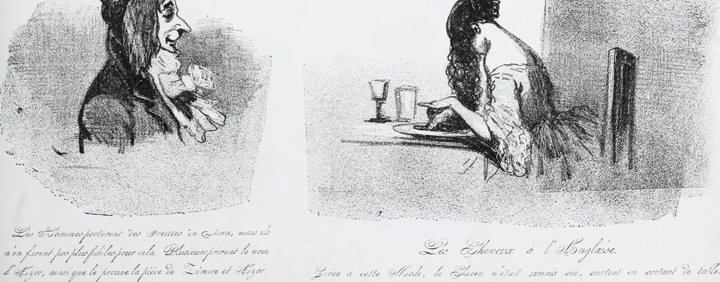 An illustration from Les tortures de la mode, 1850, leaf 44