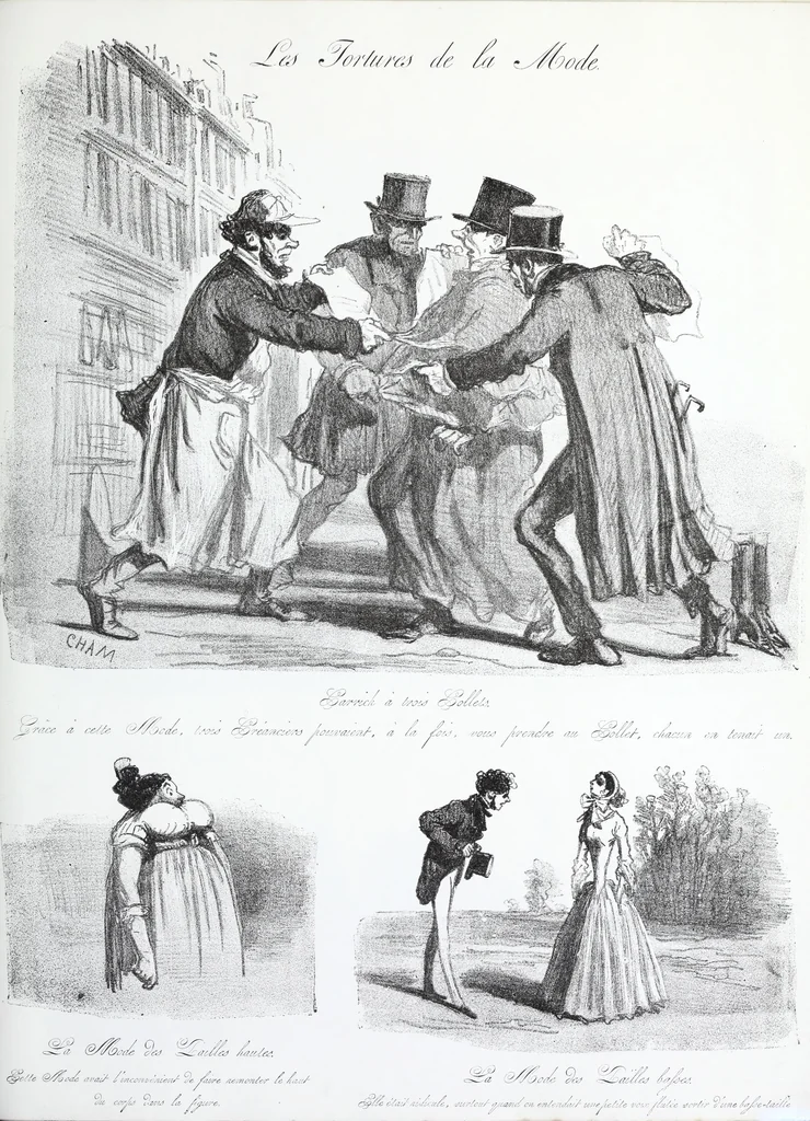 An illustration from Les tortures de la mode, 1850, leaf 46