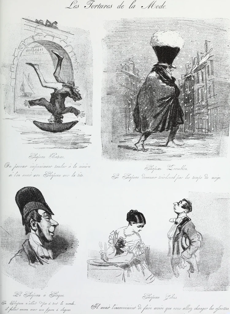 An illustration from Les tortures de la mode, 1850, leaf 50