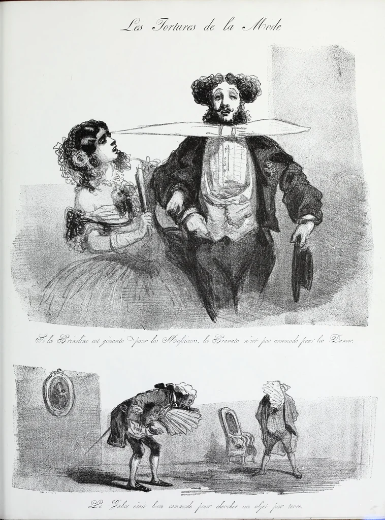 An illustration from Les tortures de la mode, 1850, leaf 54