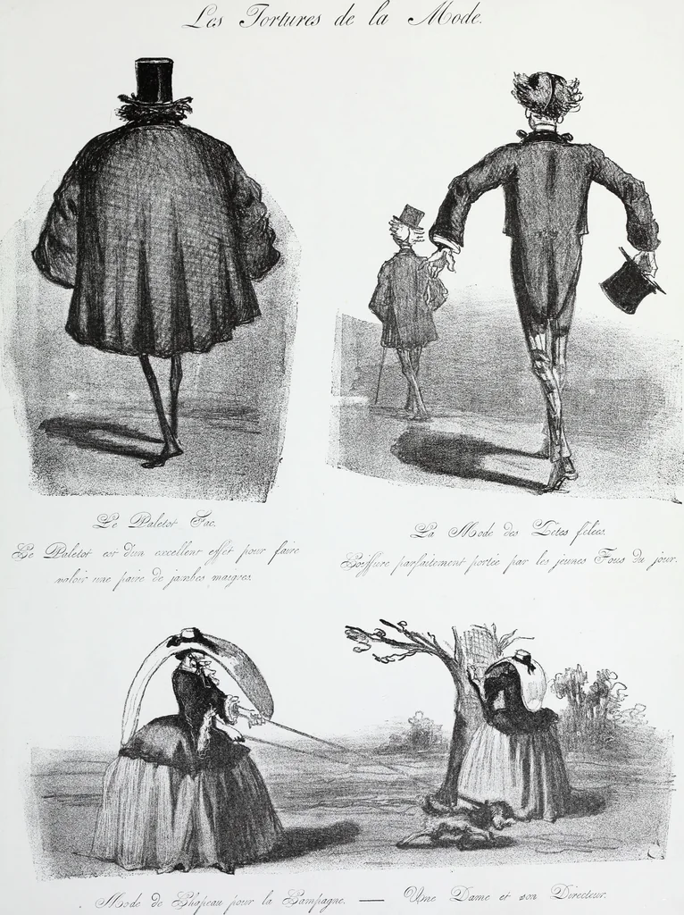 An illustration from Les tortures de la mode, 1850, leaf 56