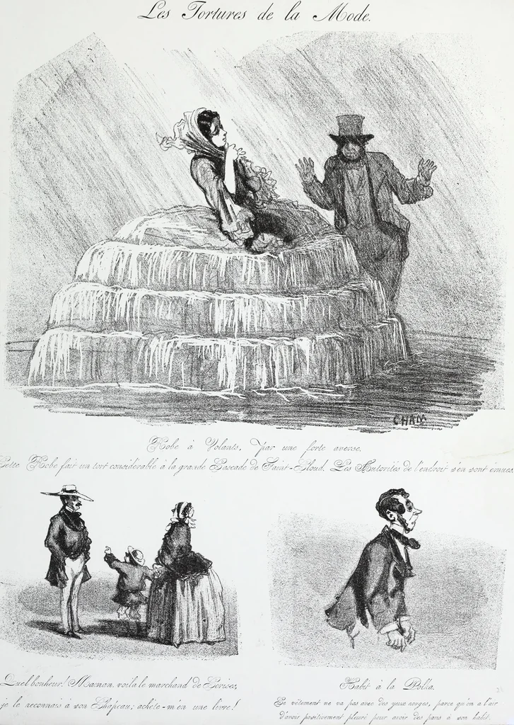 An illustration from Les tortures de la mode, 1850, leaf 58