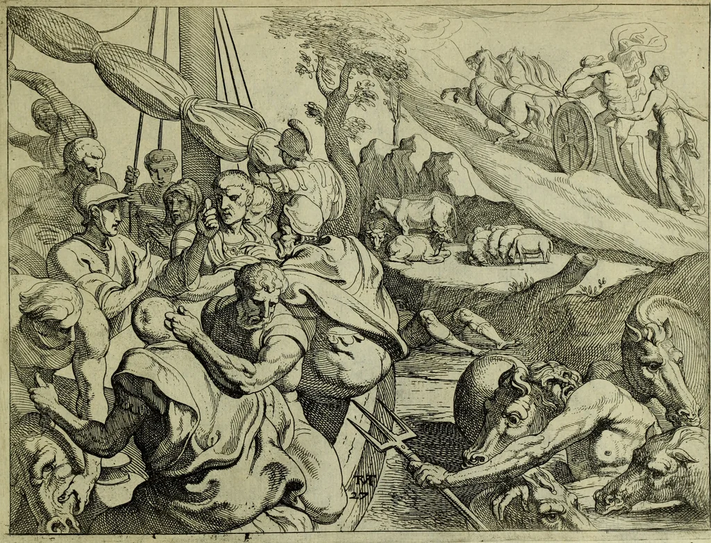An illustration from Les travavx d'Vlysse, 1633, leaf 64