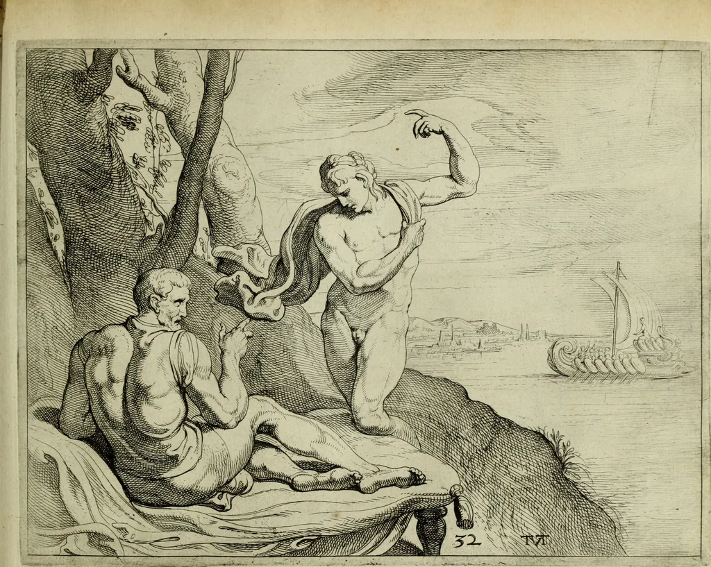 An illustration from Les travavx d'Vlysse, 1633, leaf 74