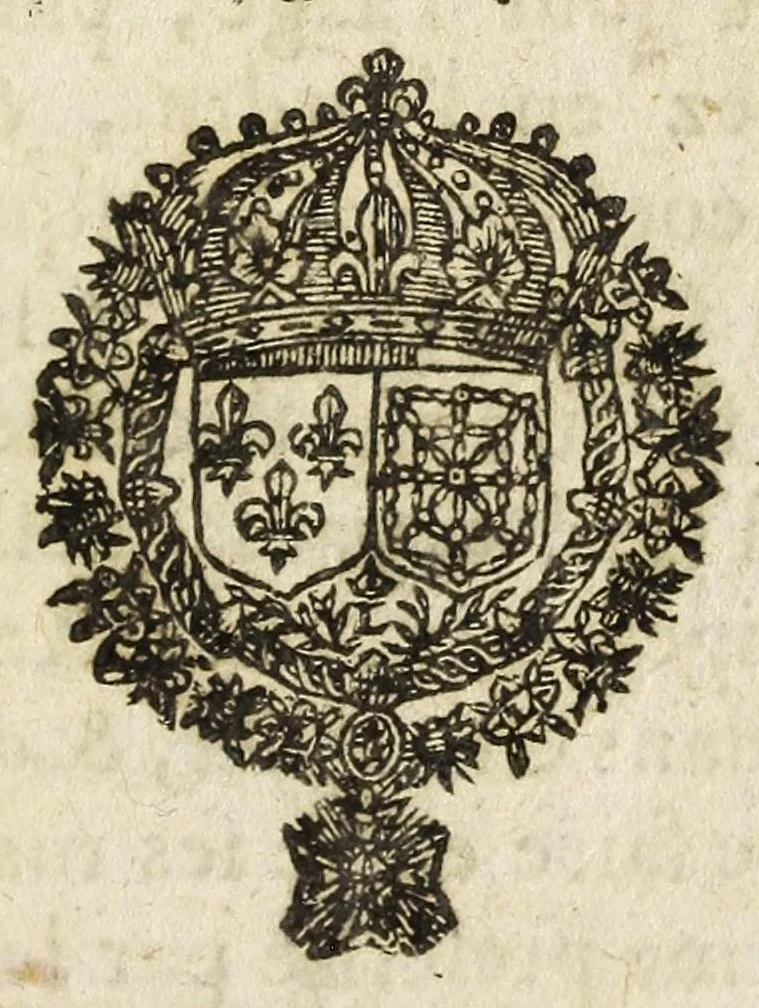 An illustration from Les Veritables ceremonies royales, faicte à la reception de Messieurs les chevaliers de l'Ordre du S. Esprit dans le chasteau de Fontaine-bleau : ensembles toutes les particularitez qui se son passées en icelles, le 14. 15. & 16. may 1633, 1633, leaf 5