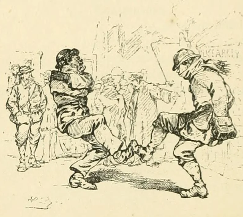 An illustration from Les voyages au théâtrè par A. D'Ennery et Jules Verne. Dessins par L. Benett et H. Meyer, 1881, leaf 114