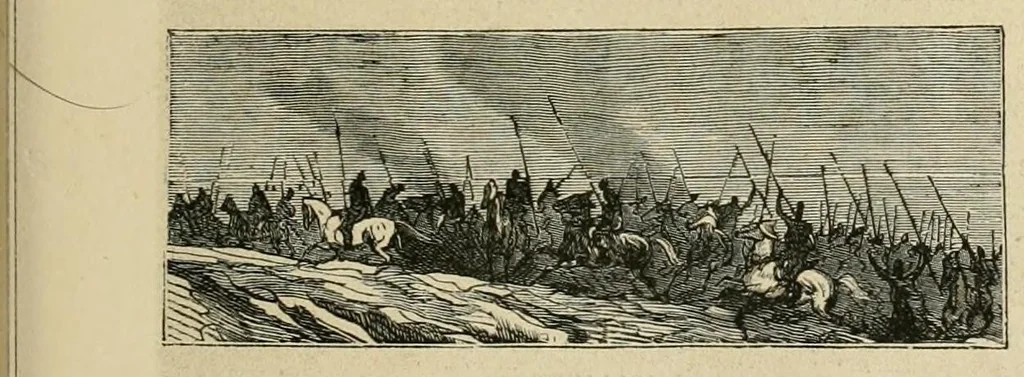 An illustration from Les voyages au théâtrè par A. D'Ennery et Jules Verne. Dessins par L. Benett et H. Meyer, 1881, leaf 369