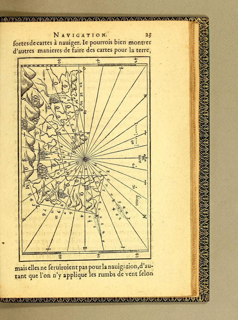 An illustration from Les voyages de la Nouuelle France occidentale, dicte Canada, faits par le sr de Champlain Xainctongeois, capitaine pour le roy en la marine du Ponant, & toutes les descouuertes qu'il a faites en ce païs depuis l'an 1603. iusques en l'an 1629. ... auec vn traitté des qualitez & conditions requises à vn bon & parfaict nauigateur pour cognoistre la diuersité des estimes qui se font en la nauigation ... ensemble vne carte generalle de la description dudit pays faicte en son meridien selon la declinaison de la guide aymant, & vn catechisme ou instruction traduicte du françois au langage des peuples sauuages de quelque contrée, auec ce qui s'est passé en ladite Nouuelle France en l'année 1631, 1632, leaf 671