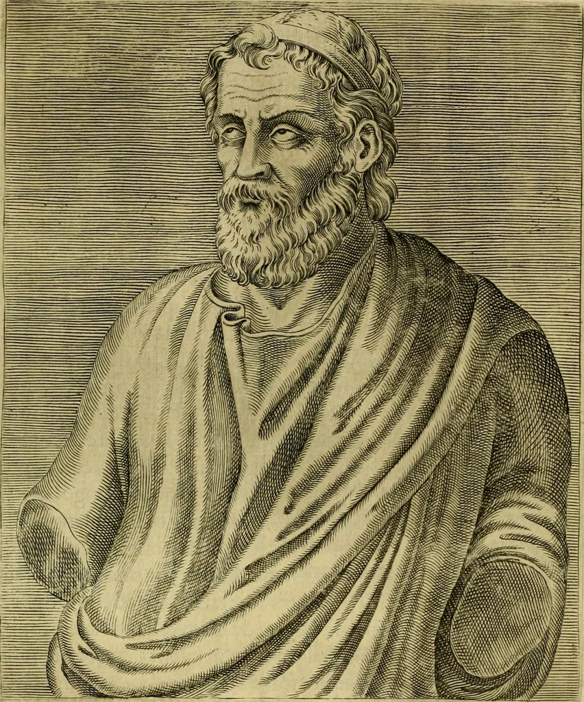An illustration from Les vrais pourtraits et vies des hommes illustres grecz, latins et payens, 1584, leaf 116