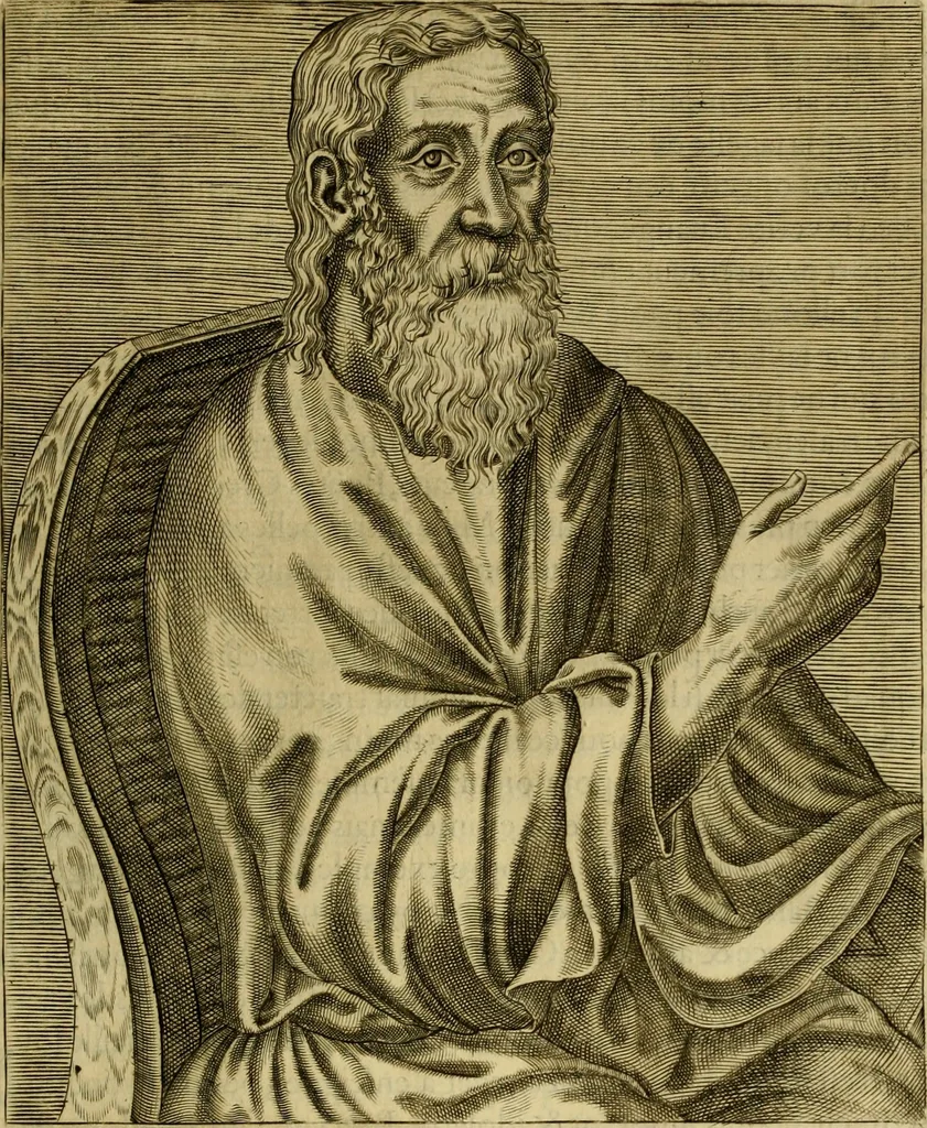 An illustration from Les vrais pourtraits et vies des hommes illustres grecz, latins et payens, 1584, leaf 48