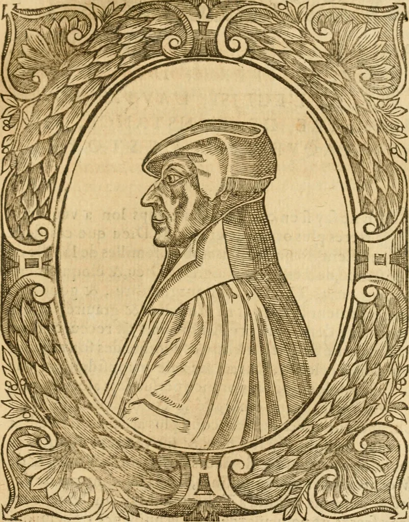 An illustration from Les vrais povrtraits des hommes illvstres en piete et doctrine : dv trauail desquels Diev s'est serui en ces derniers temps, pour remettre sus la vraye Religion en diuers pays de la chrestienté : auec les descriptions de leur vie & de leurs faits plus memorables : plvs, qvaranteqvatre emblemes chrestiens, 1581, leaf 102
