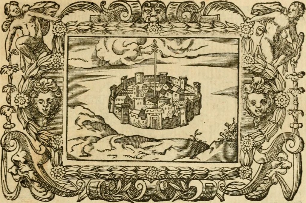 An illustration from Les vrais povrtraits des hommes illvstres en piete et doctrine : dv trauail desquels Diev s'est serui en ces derniers temps, pour remettre sus la vraye Religion en diuers pays de la chrestienté : auec les descriptions de leur vie & de leurs faits plus memorables : plvs, qvaranteqvatre emblemes chrestiens, 1581, leaf 260