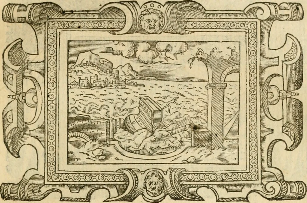 An illustration from Les vrais povrtraits des hommes illvstres en piete et doctrine : dv trauail desquels Diev s'est serui en ces derniers temps, pour remettre sus la vraye Religion en diuers pays de la chrestienté : auec les descriptions de leur vie & de leurs faits plus memorables : plvs, qvaranteqvatre emblemes chrestiens, 1581, leaf 268