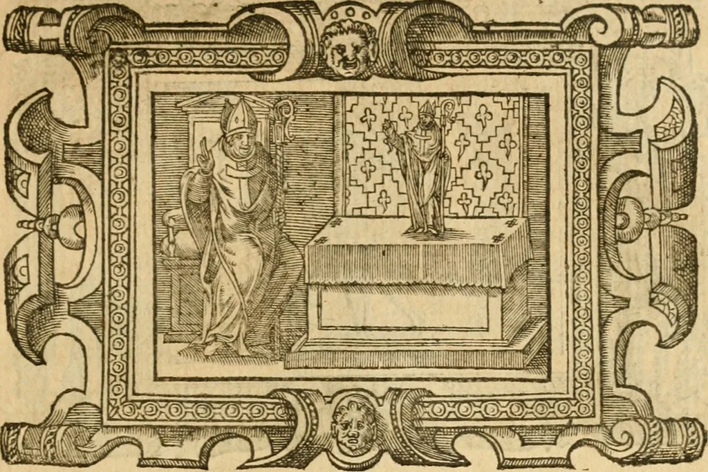 An illustration from Les vrais povrtraits des hommes illvstres en piete et doctrine : dv trauail desquels Diev s'est serui en ces derniers temps, pour remettre sus la vraye Religion en diuers pays de la chrestienté : auec les descriptions de leur vie & de leurs faits plus memorables : plvs, qvaranteqvatre emblemes chrestiens, 1581, leaf 288