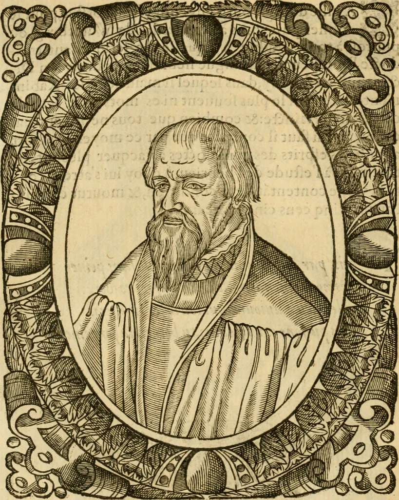 An illustration from Les vrais povrtraits des hommes illvstres en piete et doctrine : dv trauail desquels Diev s'est serui en ces derniers temps, pour remettre sus la vraye Religion en diuers pays de la chrestienté : auec les descriptions de leur vie & de leurs faits plus memorables : plvs, qvaranteqvatre emblemes chrestiens, 1581, leaf 51