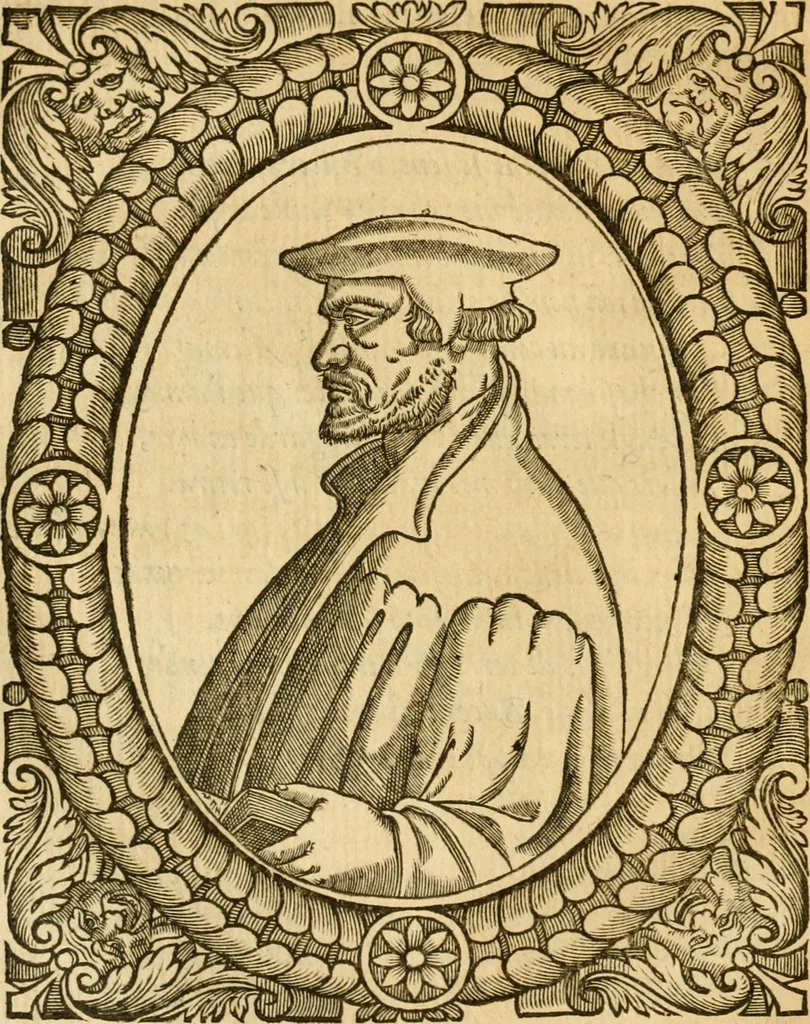 An illustration from Les vrais povrtraits des hommes illvstres en piete et doctrine : dv trauail desquels Diev s'est serui en ces derniers temps, pour remettre sus la vraye Religion en diuers pays de la chrestienté : auec les descriptions de leur vie & de leurs faits plus memorables : plvs, qvaranteqvatre emblemes chrestiens, 1581, leaf 65
