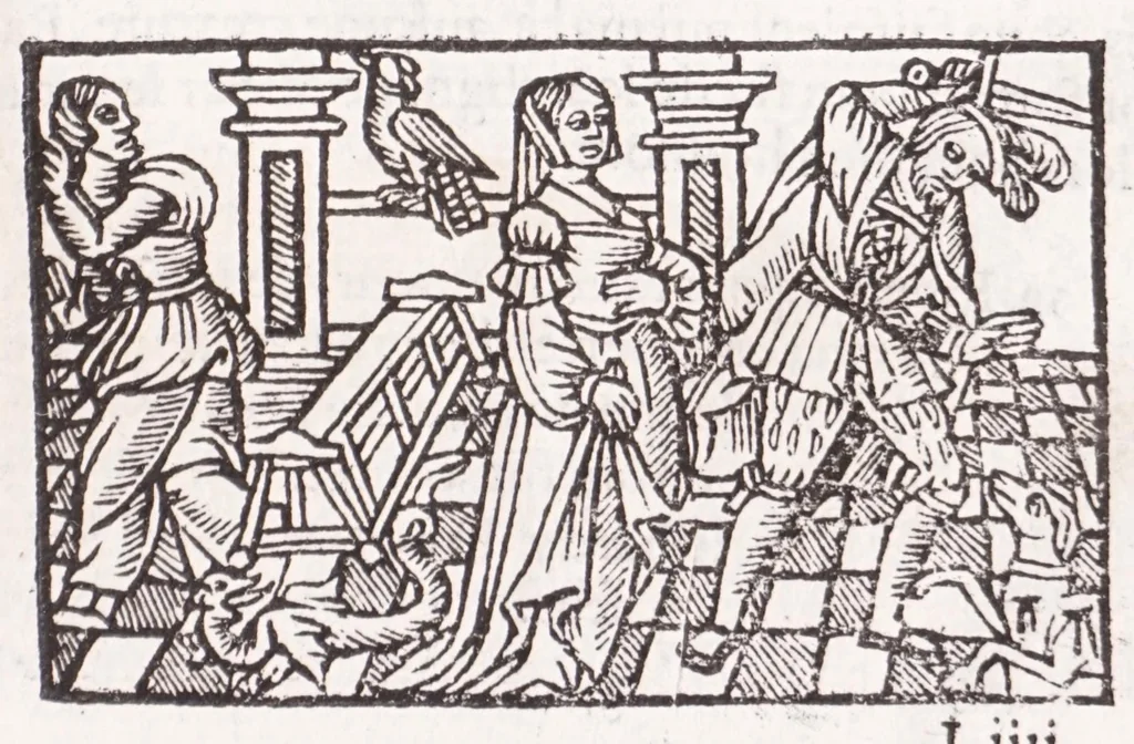 An illustration from Les XV. liures de la Metamorphose d'Ouide (poëte treselegãt) : contenans L'olympe des histoires poëtiques, traduictz de Latin en Francoys : le tout figuré de nouuelles figures & hystoires .., 1539, leaf 139