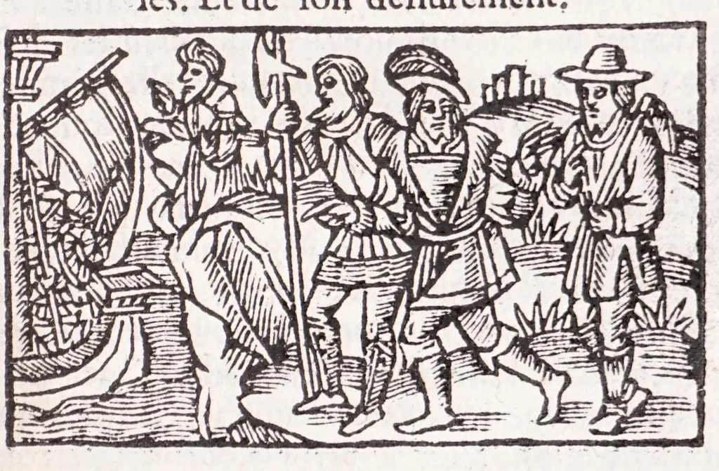 An illustration from Les XV. liures de la Metamorphose d'Ouide (poëte treselegãt) : contenans L'olympe des histoires poëtiques, traduictz de Latin en Francoys : le tout figuré de nouuelles figures & hystoires .., 1539, leaf 211