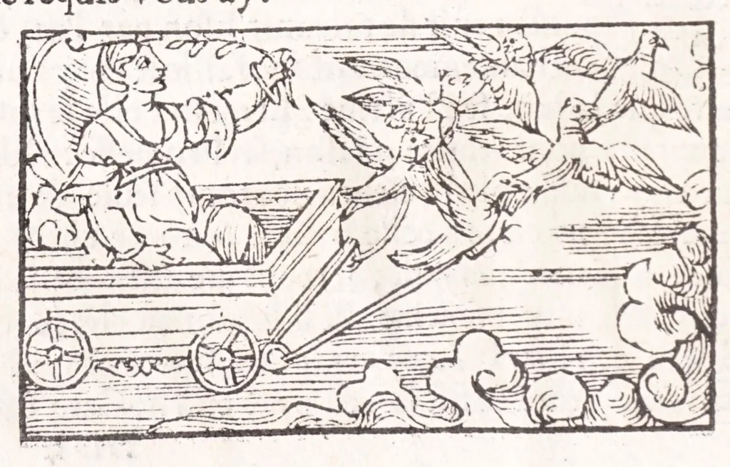 An illustration from Les XV. liures de la Metamorphose d'Ouide (poëte treselegãt) : contenans L'olympe des histoires poëtiques, traduictz de Latin en Francoys : le tout figuré de nouuelles figures & hystoires .., 1539, leaf 232