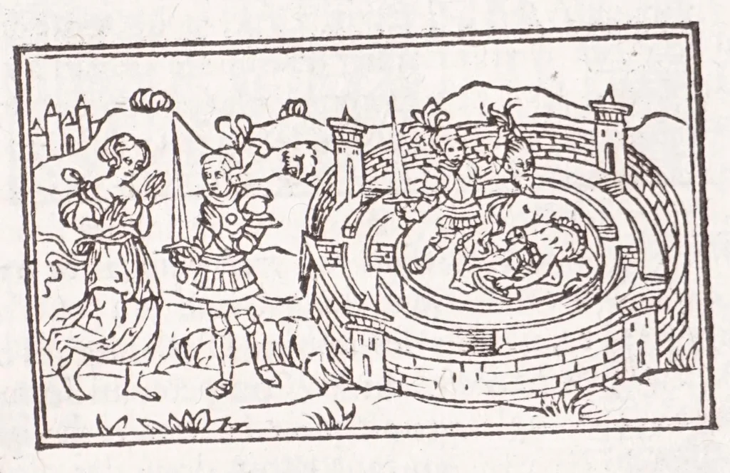 An illustration from Les XV. liures de la Metamorphose d'Ouide (poëte treselegãt) : contenans L'olympe des histoires poëtiques, traduictz de Latin en Francoys : le tout figuré de nouuelles figures & hystoires .., 1539, leaf 267