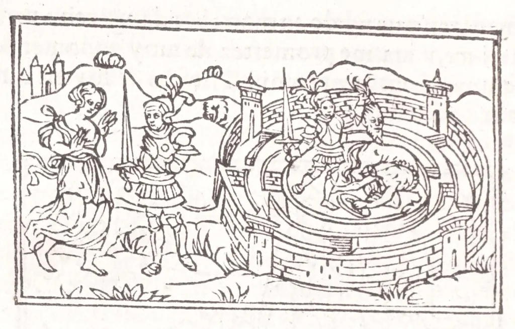 An illustration from Les XV. liures de la Metamorphose d'Ouide (poëte treselegãt) : contenans L'olympe des histoires poëtiques, traduictz de Latin en Francoys : le tout figuré de nouuelles figures & hystoires .., 1539, leaf 272