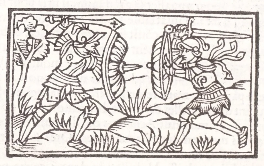An illustration from Les XV. liures de la Metamorphose d'Ouide (poëte treselegãt) : contenans L'olympe des histoires poëtiques, traduictz de Latin en Francoys : le tout figuré de nouuelles figures & hystoires .., 1539, leaf 300