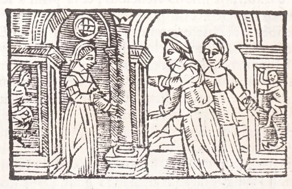 An illustration from Les XV. liures de la Metamorphose d'Ouide (poëte treselegãt) : contenans L'olympe des histoires poëtiques, traduictz de Latin en Francoys : le tout figuré de nouuelles figures & hystoires .., 1539, leaf 326