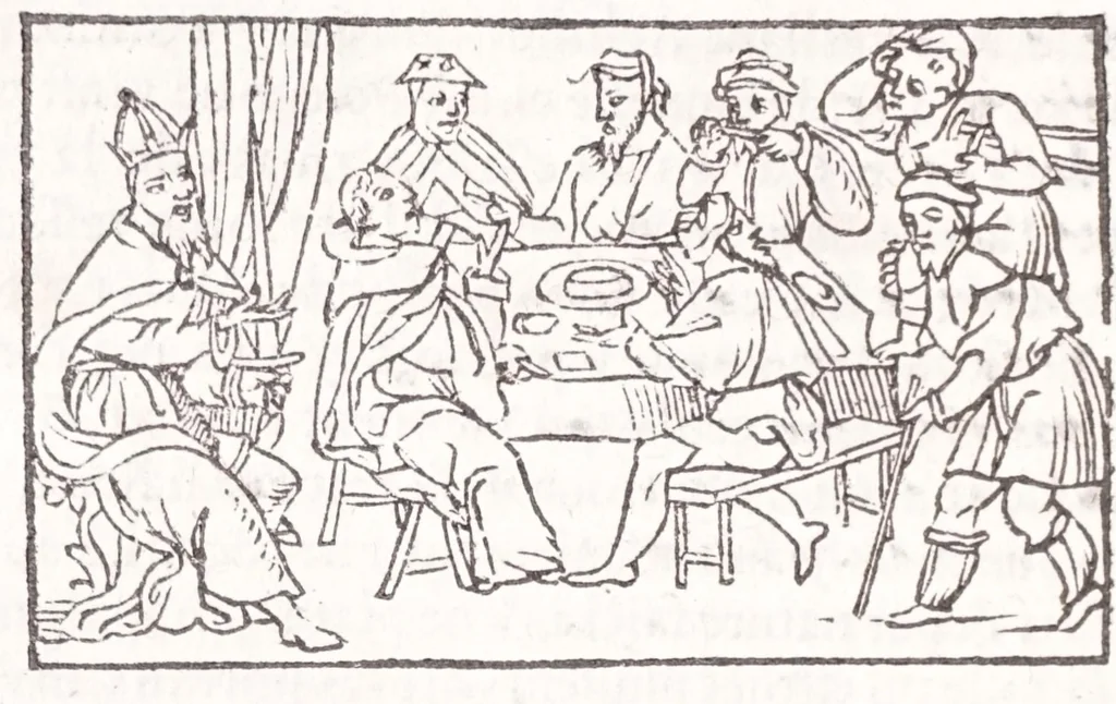 An illustration from Les XV. liures de la Metamorphose d'Ouide (poëte treselegãt) : contenans L'olympe des histoires poëtiques, traduictz de Latin en Francoys : le tout figuré de nouuelles figures & hystoires .., 1539, leaf 396