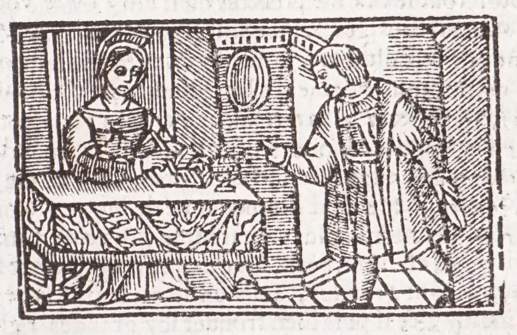 An illustration from Les XV. liures de la Metamorphose d'Ouide (poëte treselegãt) : contenans L'olympe des histoires poëtiques, traduictz de Latin en Francoys : le tout figuré de nouuelles figures & hystoires .., 1539, leaf 455