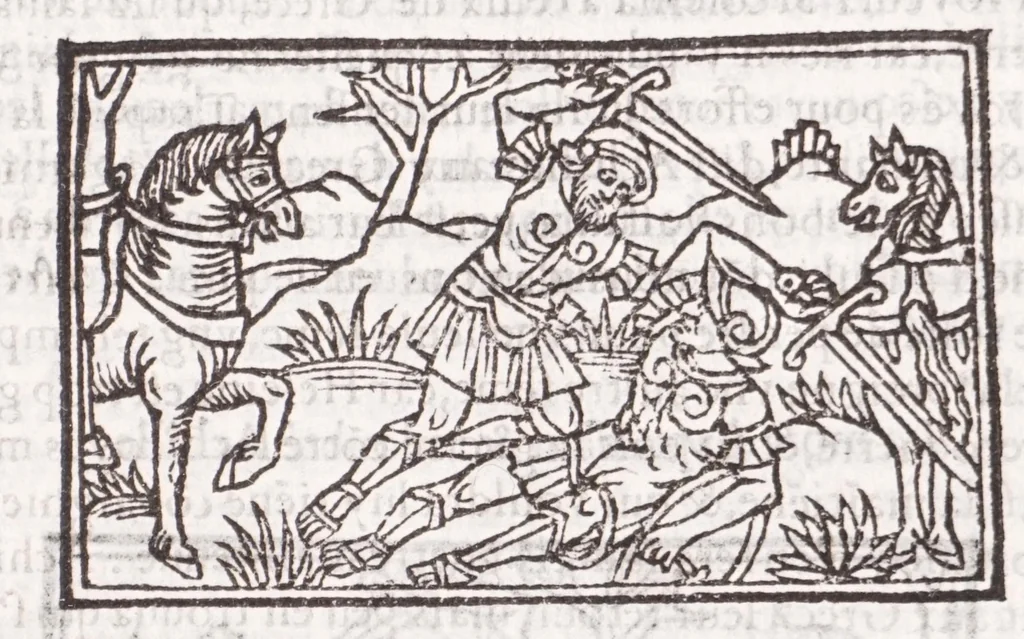 An illustration from Les XV. liures de la Metamorphose d'Ouide (poëte treselegãt) : contenans L'olympe des histoires poëtiques, traduictz de Latin en Francoys : le tout figuré de nouuelles figures & hystoires .., 1539, leaf 503