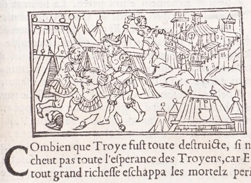 An illustration from Les XV. liures de la Metamorphose d'Ouide (poëte treselegãt) : contenans L'olympe des histoires poëtiques, traduictz de Latin en Francoys : le tout figuré de nouuelles figures & hystoires .., 1539, leaf 533