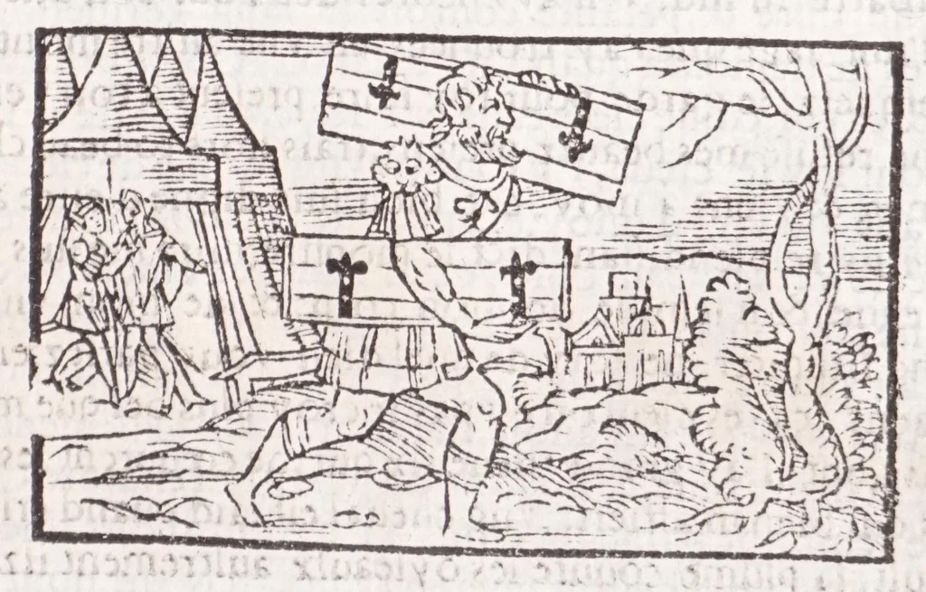 An illustration from Les XV. liures de la Metamorphose d'Ouide (poëte treselegãt) : contenans L'olympe des histoires poëtiques, traduictz de Latin en Francoys : le tout figuré de nouuelles figures & hystoires .., 1539, leaf 543