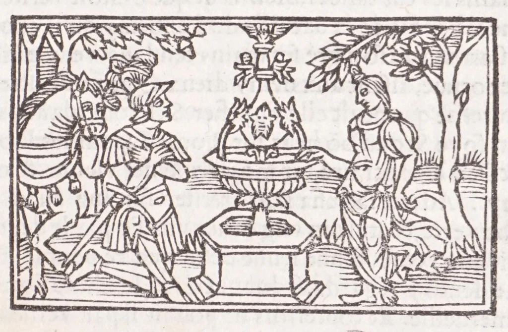 An illustration from Les XV. liures de la Metamorphose d'Ouide (poëte treselegãt) : contenans L'olympe des histoires poëtiques, traduictz de Latin en Francoys : le tout figuré de nouuelles figures & hystoires .., 1539, leaf 601